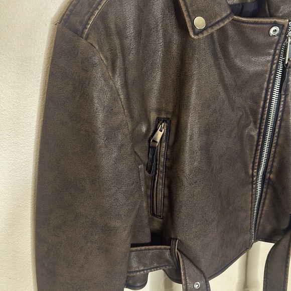 Lily & Lottie Akira Moto Jacket Asymmetrical Zip Front Closure Brown Size S - Picture 4 of 11